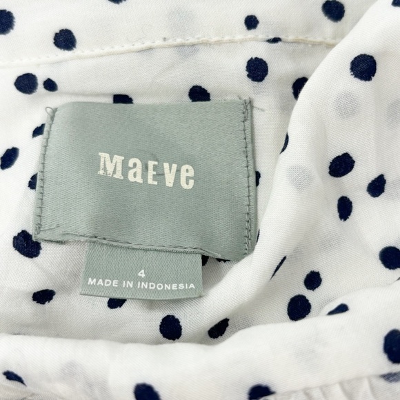 ANTHROPOLOGIE MAEVE Women’s Navy Blue White ART HOUSE Polka Dot Button Up Top 4 - Picture 5 of 7